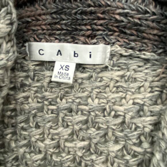 CAbi Gray Shadow Circle Chunky Knit Cardigan Women XS Color Blocked Shawl Collar - Picture 2 of 12